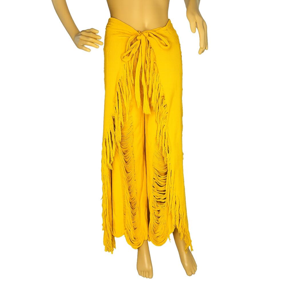 Golden Sun Fringe Wrap Pants – Bohemian Festival Statement | Desert Beach Wear